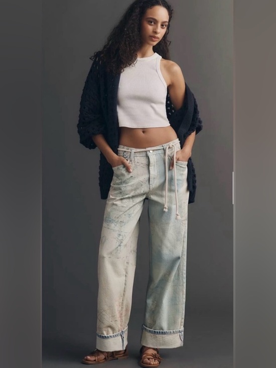 Anthropologie Pants - Anthropologie High-Rise Slouch Wide-Leg Map Pattern Jeans Women’s 26 Brand New